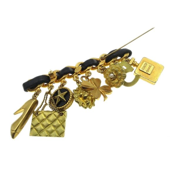 Chanel Icon Brooch Pin Bag Perfume Bottle Clover No5 Gold 94P 56480 - Picture 3 of 8